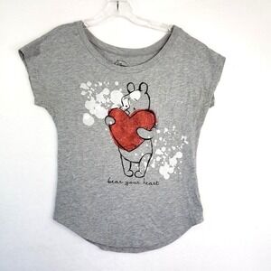 Disney Winnie‎ The Pooh Graphic Tee Womens S Gray Your Heart T-Shirt Cropped